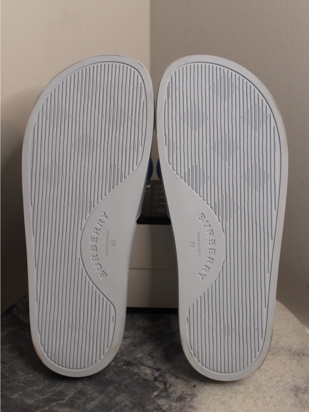 Burberry Eyelet Rubber Slide, Blue and White - Picture 5 of 8